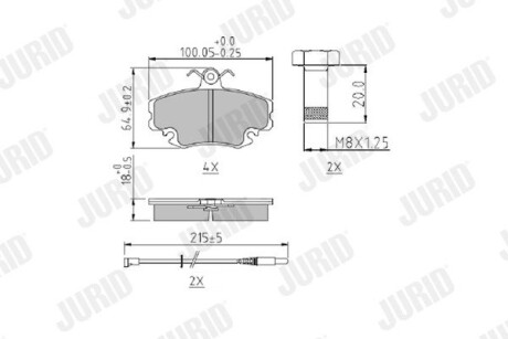 Гальмівні колодки передні Dacia Logan, Sandero, Solenza / Renault Clio, Espace, Twingo, Megane Jurid 571526J