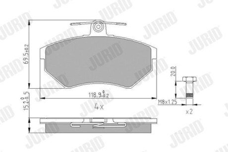 Гальмівні колодки передні VW Caddy, Golf, Jetta, Lupo, Passat, Polo / Seat Toledo, Ibiza, Cordoba Jurid 571969J