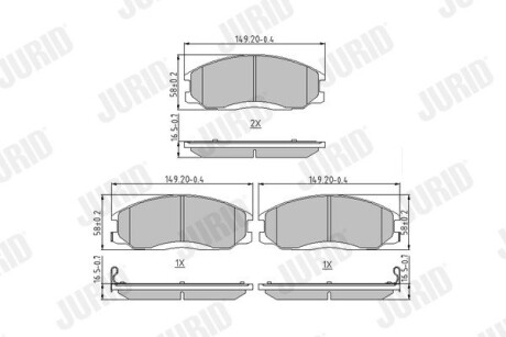 Тормозные колодки передние Hyundai Grace, H-1, H200, Santa Fe/ Ssangyong Actyon, Rexton, Kyron Jurid 572453J