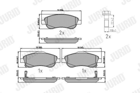 Гальмівні колодки передні Honda CR-V III, IV (2007->) Jurid 572605J