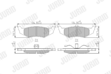 Гальмівні колодки задні CHRYSLER 300M, NEON, PT CRUISER, SEBRING, VOYAGER /DODGE/LINCOLN Jurid 573069J (фото 1)