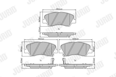 Гальмівні колодки передні KIA Rio, Cerato, Carens / Hyundai Accent, I20, Elantra, Solaris Jurid 573368J (фото 1)