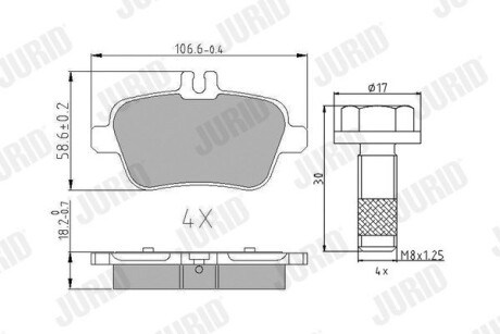 Тормозные колодки задние Mercedes A-Class, B-Class, CLA, SLK / Infiniti Q30, QX30 Jurid 573370J