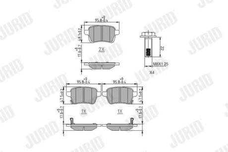 Гальмівні колодки задні FIAT 500L, TIPO / OPEL ADAM, CORSA Jurid 573689J