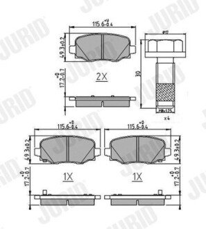 Гальмівні колодки задні Fiat 500X / Alfa Romeo Tomale / Jeep Compass, Renegade Jurid 573693J