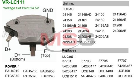 Регулятор напряжения генератора MOBILETRON VRLC111