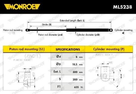 Амортизатор багажника MONROE ML5238