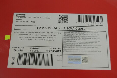 Олива Tekma Mega X LA SAE 10W40 208 L MOTUL 849532 (фото 1)