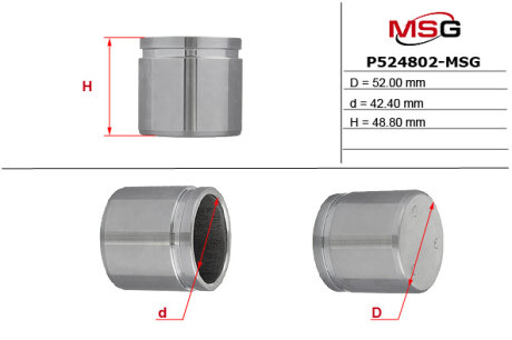 Поршень тормозов. суппорта перед. Chevrolet Aveo (T250, T255), Spark 10- /Daewoo Lanos, Sens 97- (Dac 52x48,8) MSG P524802-MSG