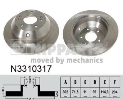 Диск гальмівний задній HYUNDAI Santa Fe CM 06-12, Santa Fe DM 12-18, Grand Santa Fe 12-18; KIA Sorento XM 09-15 NIPPARTS N3310317 (фото 1)