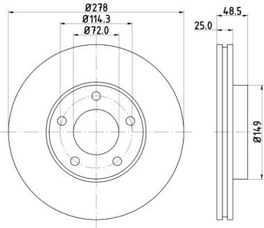 Диск гальмівний передній Mazda 3, 5 1.6, 1.8, 2.0, 2.2 (05-) NISSHINBO ND5001K