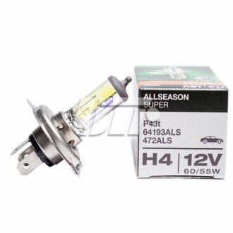 Автолампа AllSeason Super H4 P43t 55 W 60 W желтая OSRAM 64193ALS