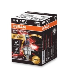 Лампа фарна H4 12V 60/55W P43t NIGHT BREAKER (+200) 1шт OSRAM 64193NB200