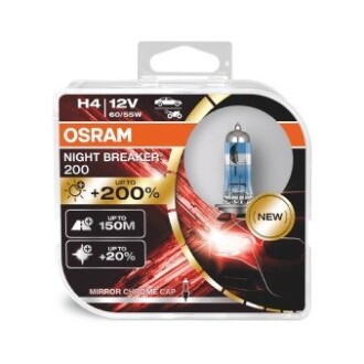 Автолампа Night Breaker 200 H4 P43t 55 W прозрачно-голубая OSRAM 64193NB200-HCB