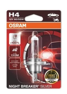 Лампа фарна H4 12V 60/55W P43t NIGHT BREAKER SILVER (+100) blister OSRAM 64193NBS-01B (фото 1)