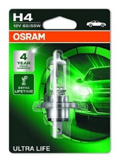 Лампа фарна H4 12V 60/55W P43t ULTRA LIFE 1шт.blister OSRAM 64193ULT-01B