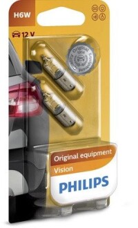 Лампа розжарювання H6W 12V 6W BAX9s 2шт blister PHILIPS 12036B2