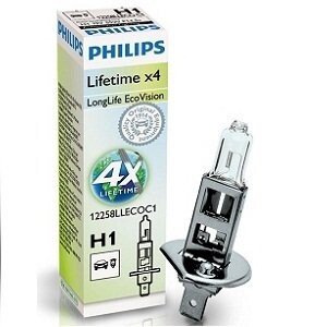 Автолампа LongLife EcoVision H1, 12 V, 55 Вт, P14.5s PHILIPS 12258LLECOC1