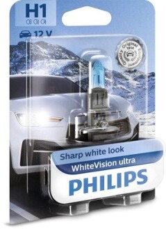 Автолампа H1 B1 12V 55W P14,5s WhiteVision ultra +60% (3700K) (1 шт. в блістері) PHILIPS 12258WVUB1