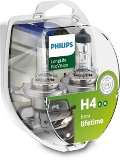 Лампа розжарювання H4 12V 60/55W P43t-38 LongerLife Ecovision 2шт PHILIPS 12342LLECOS2