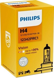 Лампа розжарювання H4 12V 60/55W P43t-38 VISION PHILIPS 12342PRC1