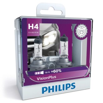 Автолампа VisionPlus H4 P43t-38 55 W 60 W прозрачная PHILIPS 12342VPS2