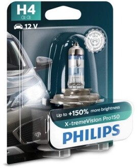 Лампа розжарювання H4 X-tremeVision Pro150 +150 12V 60/55W P43t-38 PHILIPS 12342XVPB1