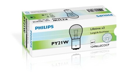 Лампа розжарювання PY21W 12V 21W BAU15s LongerLife EcoVision PHILIPS 12496LLECOCP