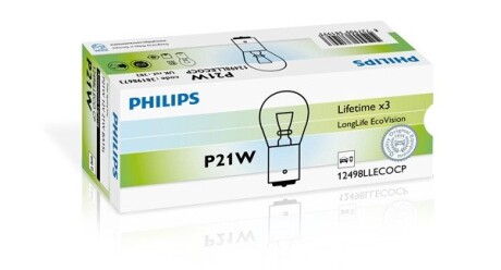 Лампа розжарювання P21W 12V 21W BA15s LongerLife EcoVision PHILIPS 12498LLECOCP