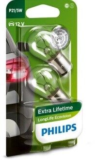 Автолампа LongLife EcoVision P21/5W BAY15d 5 W 21 W прозрачная PHILIPS 12499LLECOB2