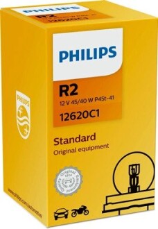 Автолампа Standard R2 P45t-41 40 W 45 W прозрачная PHILIPS 12620C1