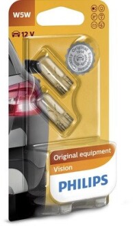 Лампа розжарювання W5W12V 5W W 2,1X9,5d (blister 2шт) PHILIPS 12961B2 (фото 1)