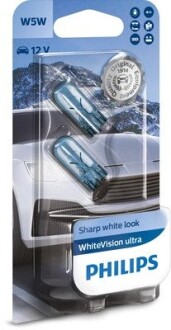 Лампа розжарювання W5W WhiteVision ultra 12V 5W W2, 1x9, 5d (+60) (3300K) 2шт. blister (Phili PHILIPS 12961WVUB2