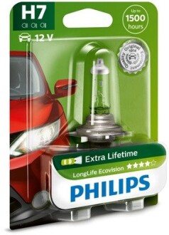 Лампа розжарювання H7 12V 55W PX26d LongerLife Ecovision 1шт blister PHILIPS 12972LLECOB1