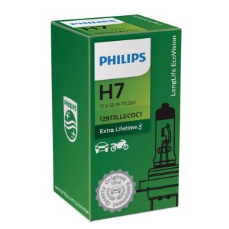 Лампа розжарювання H7 12V 55W PX26d LongerLife Ecovision PHILIPS 12972LLECOC1