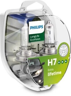 Лампа розжарювання H7 12V 55W PX26d LongerLife Ecovision 2шт PHILIPS 12972LLECOS2