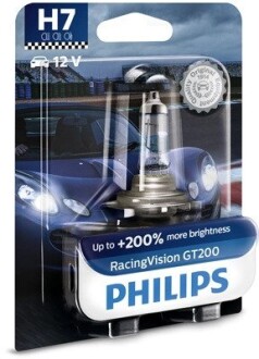 Лампа розжарювання H7 RacingVision GT200 +200 12V 55W PX26d PHILIPS 12972RGTB1