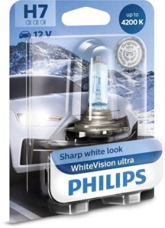 Лампа розжарювання H7 12V 55W PX26d H7 WhiteVision ULTRA +60 (4200K) (1шт) PHILIPS 12972WVUB1