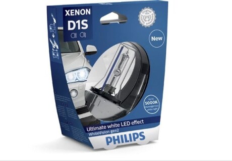 Лампа ксенонова D1S 85V 35W P32d-3 WhiteVision gen2 5000K PHILIPS 85415WHV2S1