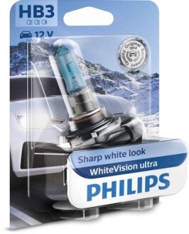 Автолампа HB3 B1 12V 60W P20d WhiteVision ultra +60% (3800K) (1 шт. в блістері) PHILIPS 9005WVUB1