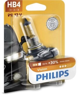 Лампа розжарювання HB4 12V 55W P22d Vision +30 1шт blister PHILIPS 9006PRB1