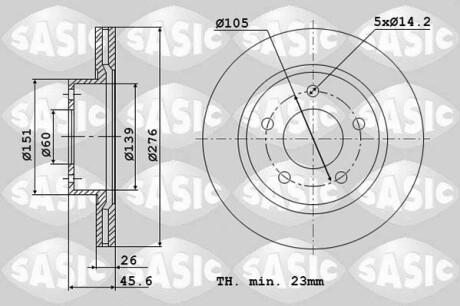 Диск тормозной CHEVROLET Aveo, OPEL передн. (компл. 2 шт.) (выр-во) SASIC 6106204