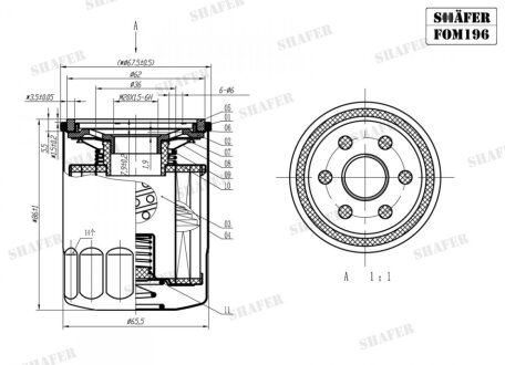 Фильтр масляный (SCT SM104) Kia, Mazda, Honda, Subaru D=68mm, H=87mm, M20x1.5 SHAFER FOM196