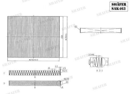 Фільтр салонний Ford Fiesta 08-, Courier 08-, B-Max 13-, вугільний SHAFER SAK463