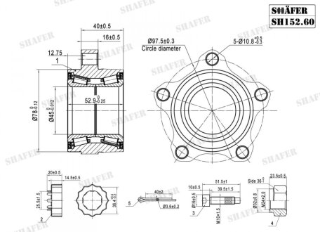 Подшипник перед. +монтажный к-кт Ford Transit 03/00-06/03 SHAFER SH152.60K