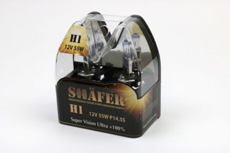 Лампа 12V H1 55W P14.5s SUPER VISION ULTRA +100% Box2шт SHAFER SL3001