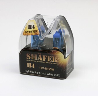 Лампа 12V H4 60/55W P43t HIGH BLUE TOP CRYSTAL WHITE +50% Box2шт SHAFER SL3004C