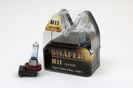 Лампа 12V H11 55W PGJ19-2 SUPER VISION ULTRA +100% Box2шт SHAFER SL3011