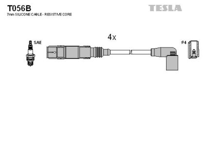 Проволока высоковольтная, комплект Skoda Roomster 1.2 (10-15),Skoda Roomster praktik 1.2 (10-15) TESLA BLATNA TESLA BLATNA, Чехія T056B