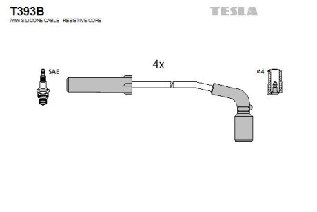 Провода высоковольтные Daewoo, ЗАЗ "Sens" (Супер) TESLA TESLA BLATNA, Чехія T393B